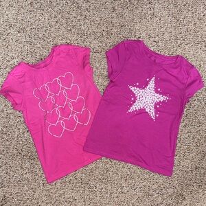 GAP Pink and Purple Kids T-Shirts with Heart and Star Designs- L